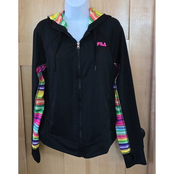 Fila Hooded Zip-Up Jacket Colorful rainbow Striped Accents workout outdoors gym - Picture 1 of 9